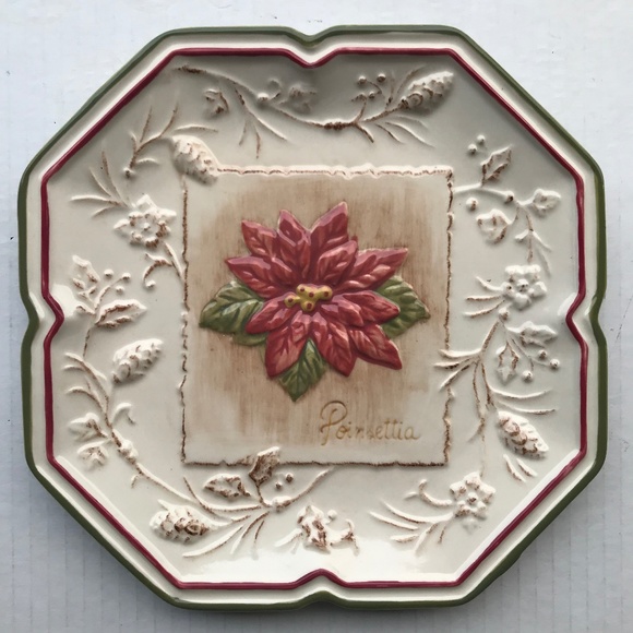 Set Of 4 MWW Market Square Embossed Christmas Flowers Dessert/Appetizer/… - Picture 4 of 12